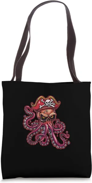 PIRATE OCTOPUS SKULL Bold Nautical Adventurous Edgy Artistic Tote Bag
