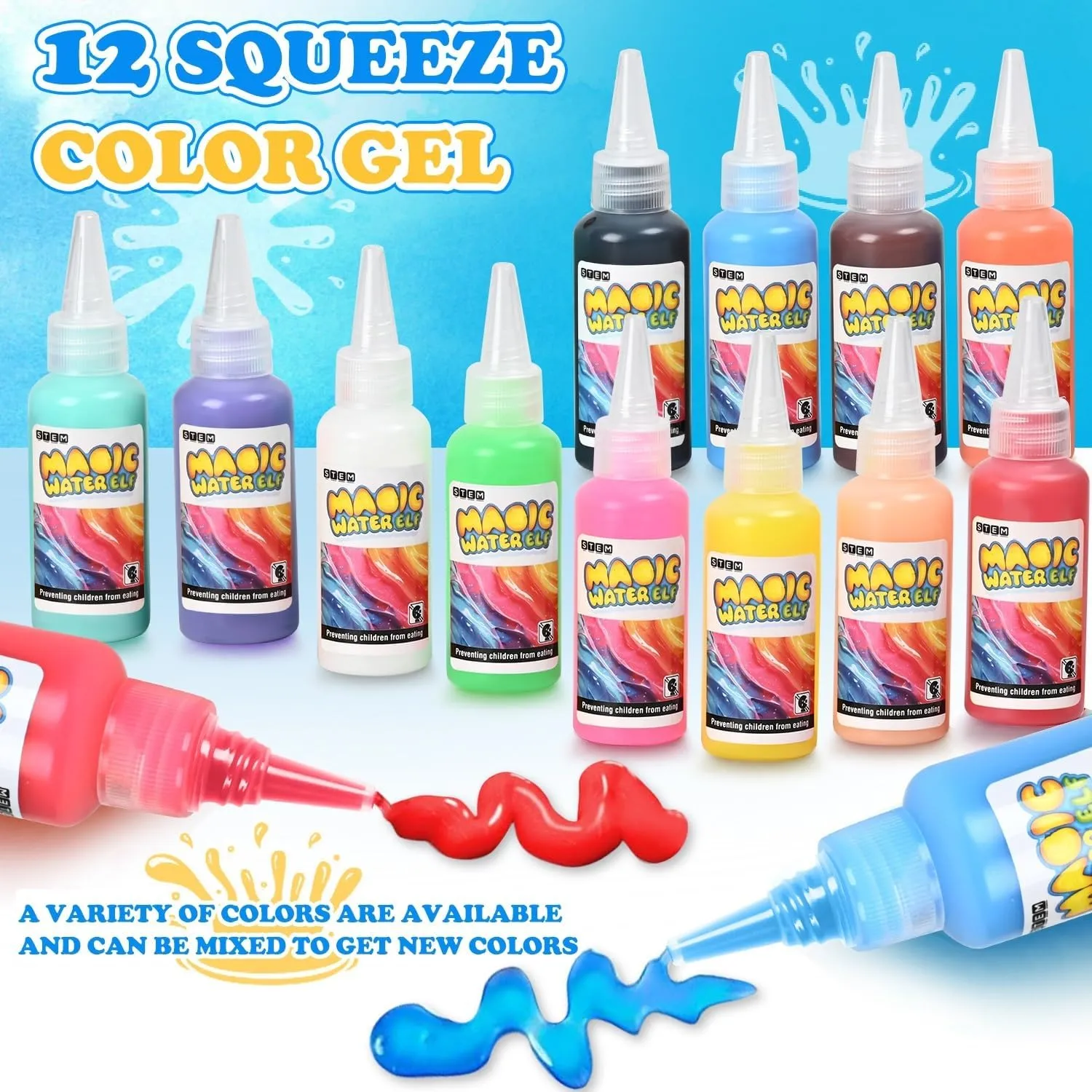 PIXATA Magic Water Toy Elf Kit,Aqua Animal Fairy Water Gel Creative Magic Pet Water Creation kit, 12 Color Gels, Arts & Crafts DIY STEM Kits Children's DIY (12 Colors)