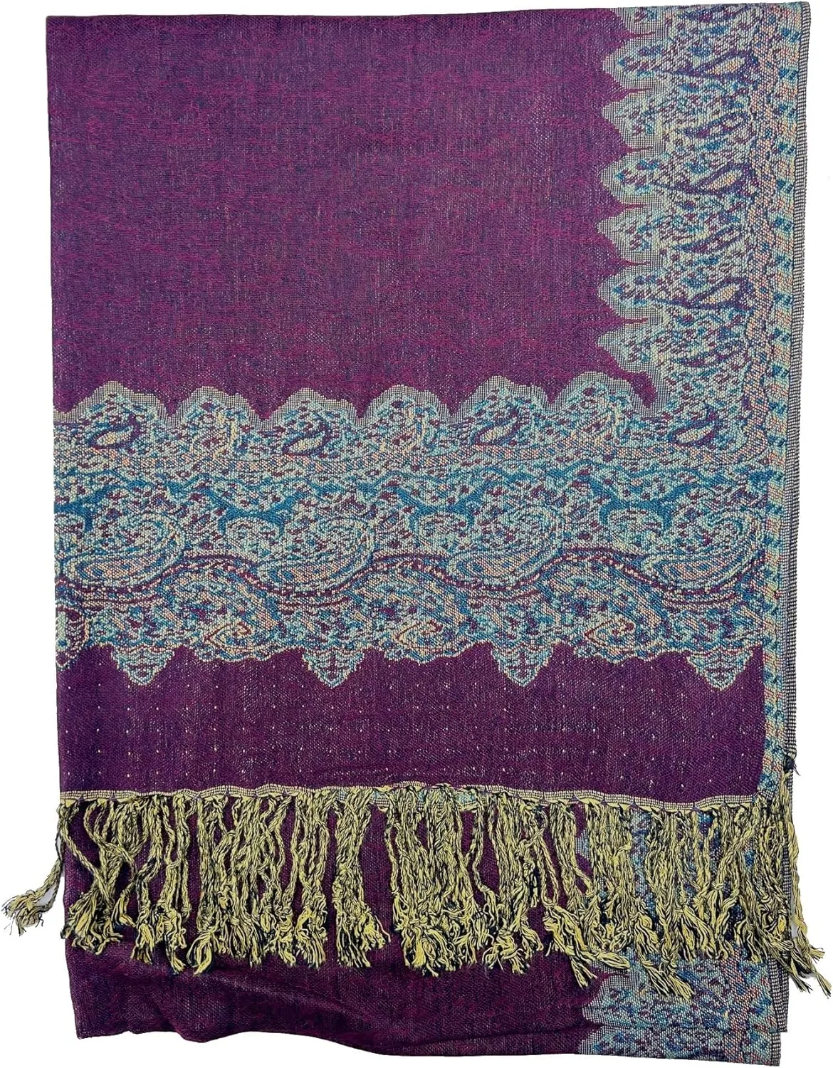 Plum Feathers Tapestry Ethnic Jacquard Paisley Pattern Pashmina Scarf