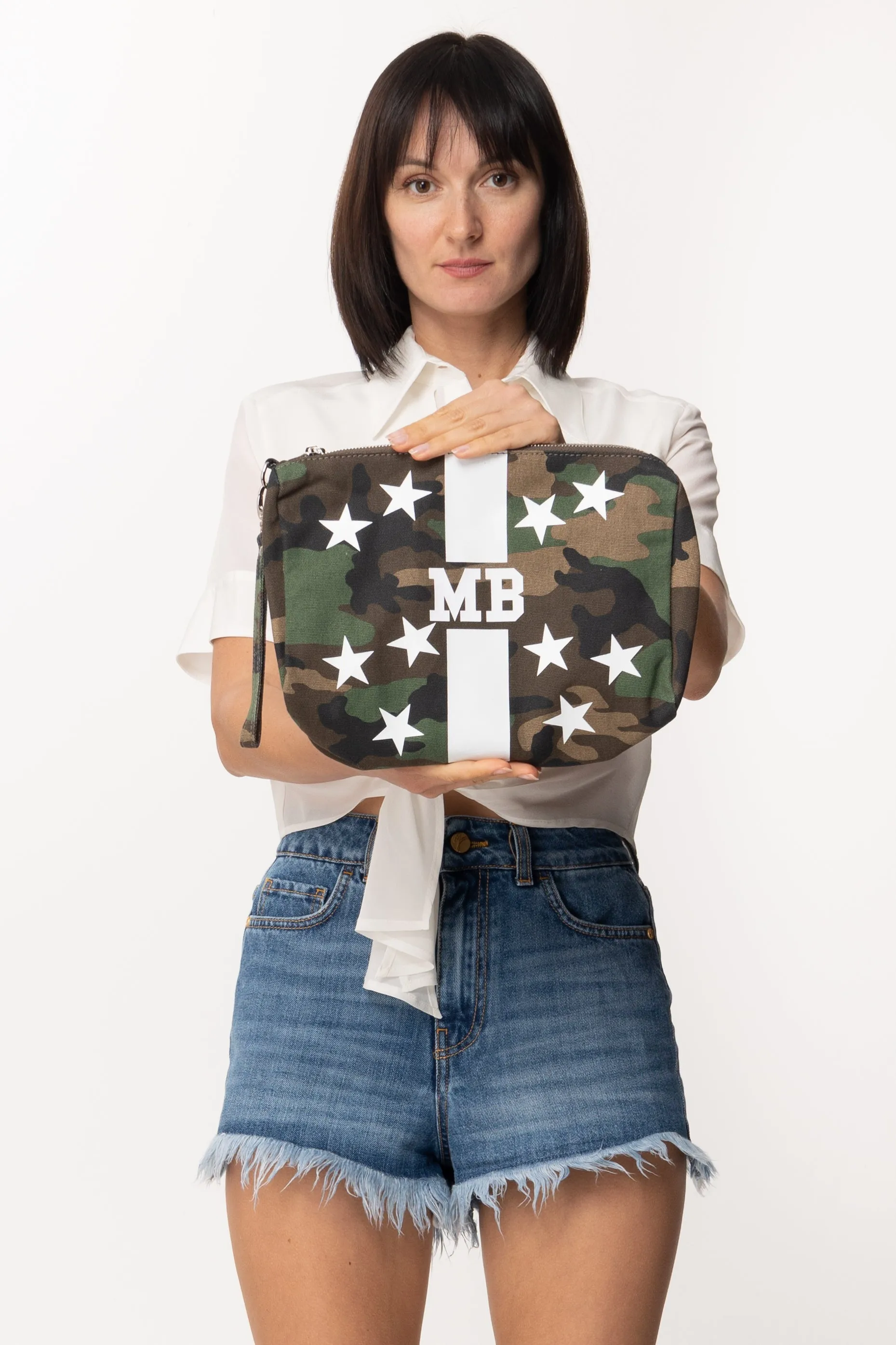 Pochette In Canvas con Stampa Stelle Camouflage