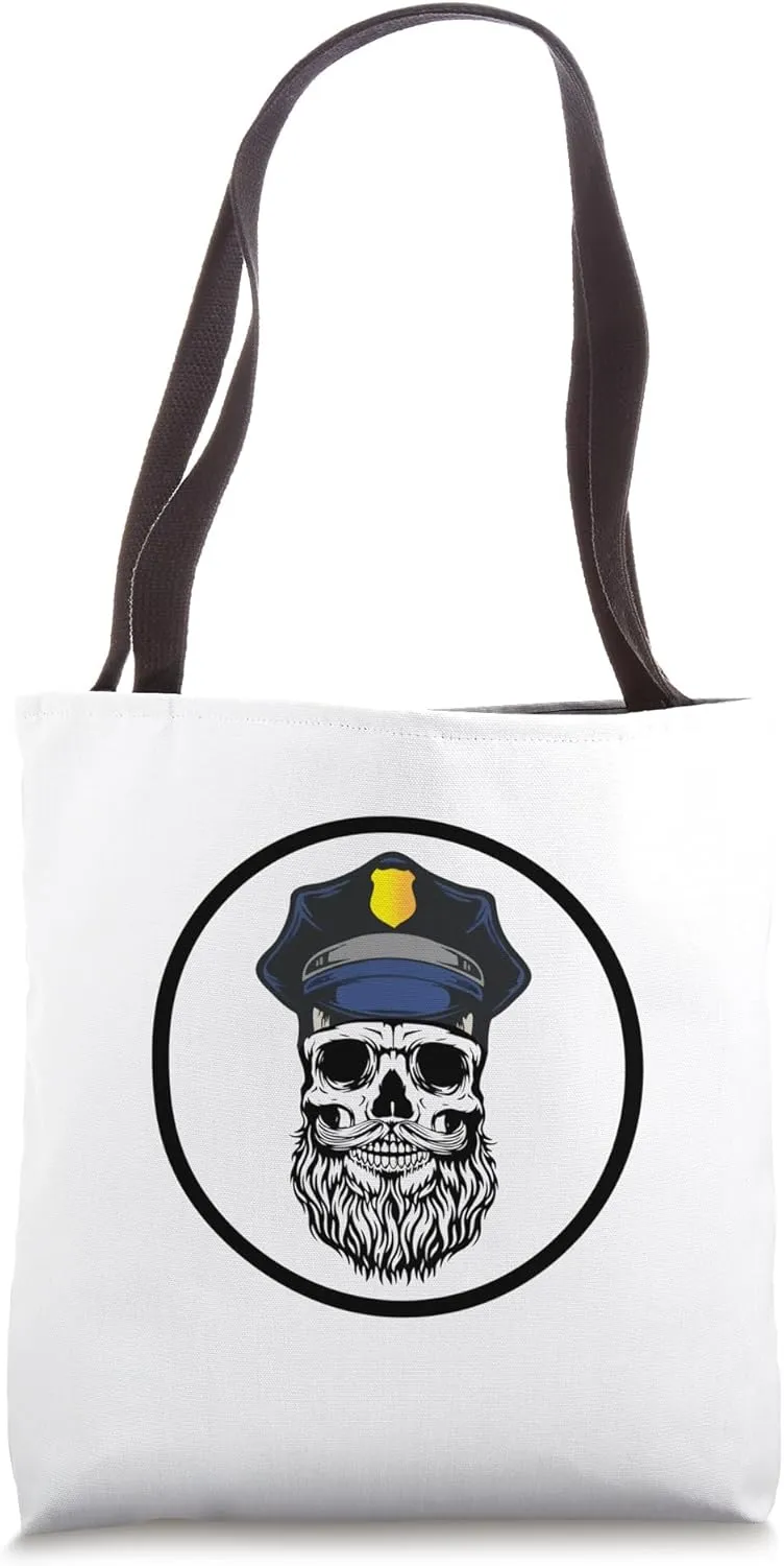 Police Skull Beard Design Edgy Law Enforcer Cop Gift Tote Bag