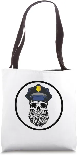 Police Skull Beard Design Edgy Law Enforcer Cop Gift Tote Bag