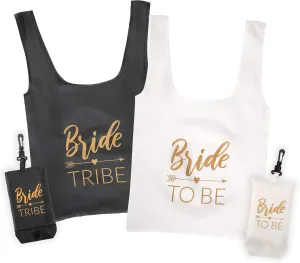 Pop Fizz Designs Bride Tribe Reusable Tote Bags | 12 Pack | 1 Bribe to Be Bag & 11 Bride Tribe Bags - Includes Matching Keychains | Perfect for Bachelorette Party Bags