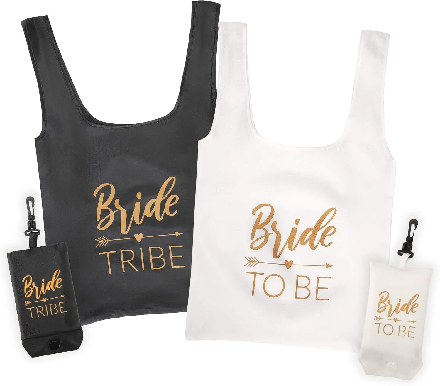 Pop Fizz Designs Bride Tribe Reusable Tote Bags | 12 Pack | 1 Bribe to Be Bag & 11 Bride Tribe Bags - Includes Matching Keychains | Perfect for Bachelorette Party Bags