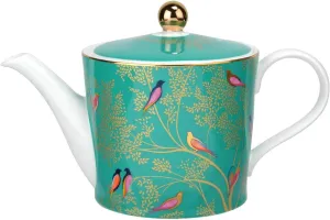 Portmeirion Sara Miller London Chelsea Collection 2 Pint Teapot | Green Teapot for Serving Tea and Coffee | Colorful Birds Design | Made from Fine Porcelain | Handwash Only
