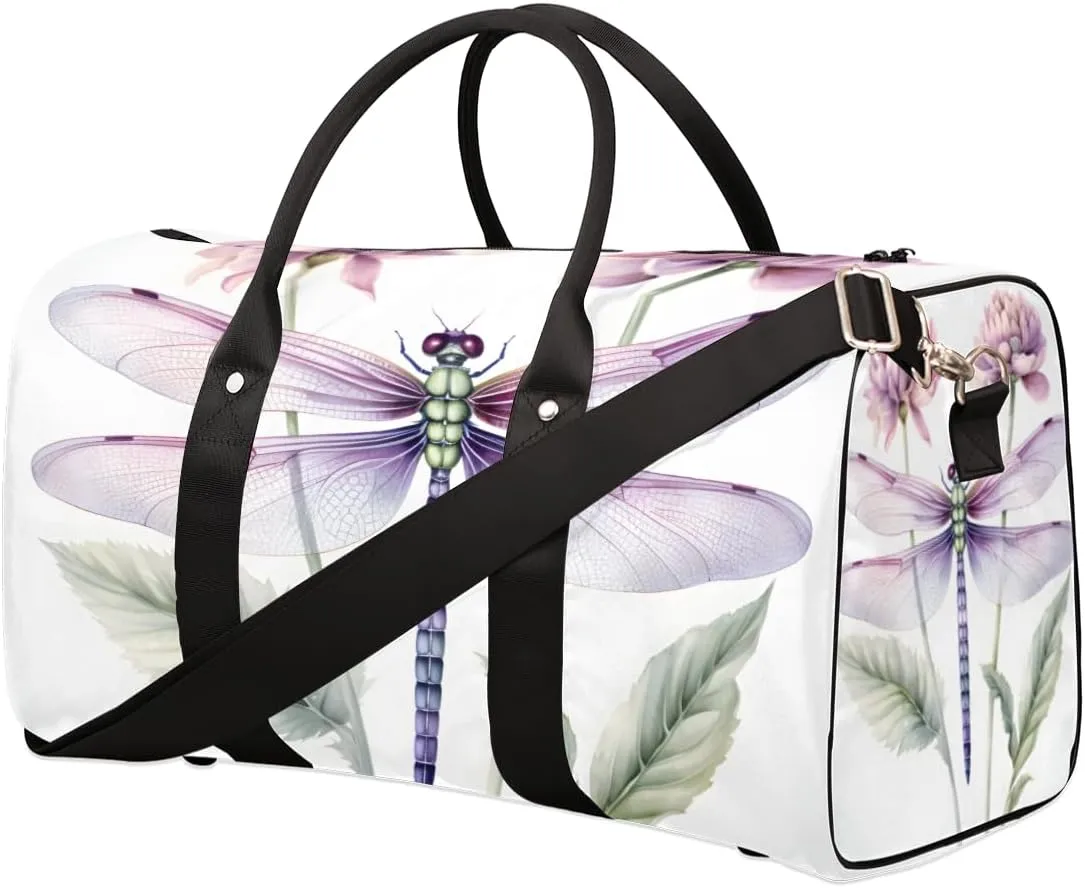 Pretty Dragonfly Travel Duffle Bag for Women Men Gym Duffel Foldable Bag Waterproof Weekender Colorful Floral Duffle Tote