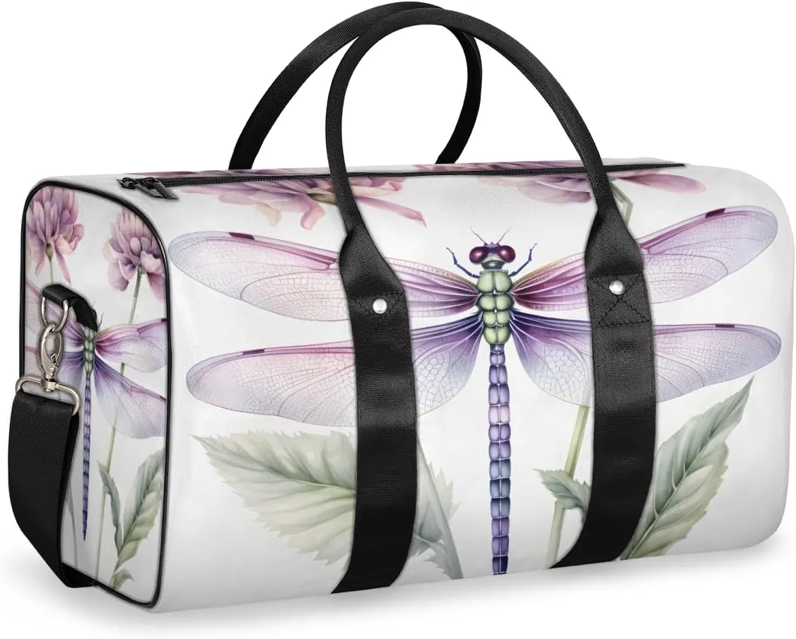 Pretty Dragonfly Travel Duffle Bag for Women Men Gym Duffel Foldable Bag Waterproof Weekender Colorful Floral Duffle Tote