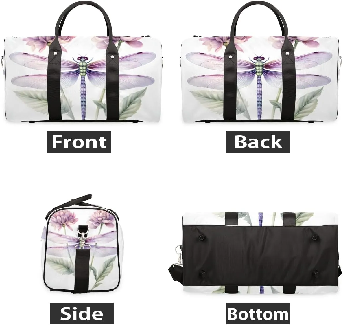 Pretty Dragonfly Travel Duffle Bag for Women Men Gym Duffel Foldable Bag Waterproof Weekender Colorful Floral Duffle Tote