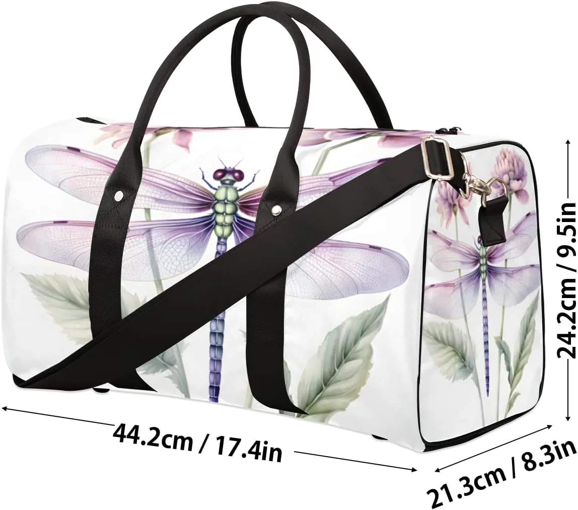 Pretty Dragonfly Travel Duffle Bag for Women Men Gym Duffel Foldable Bag Waterproof Weekender Colorful Floral Duffle Tote