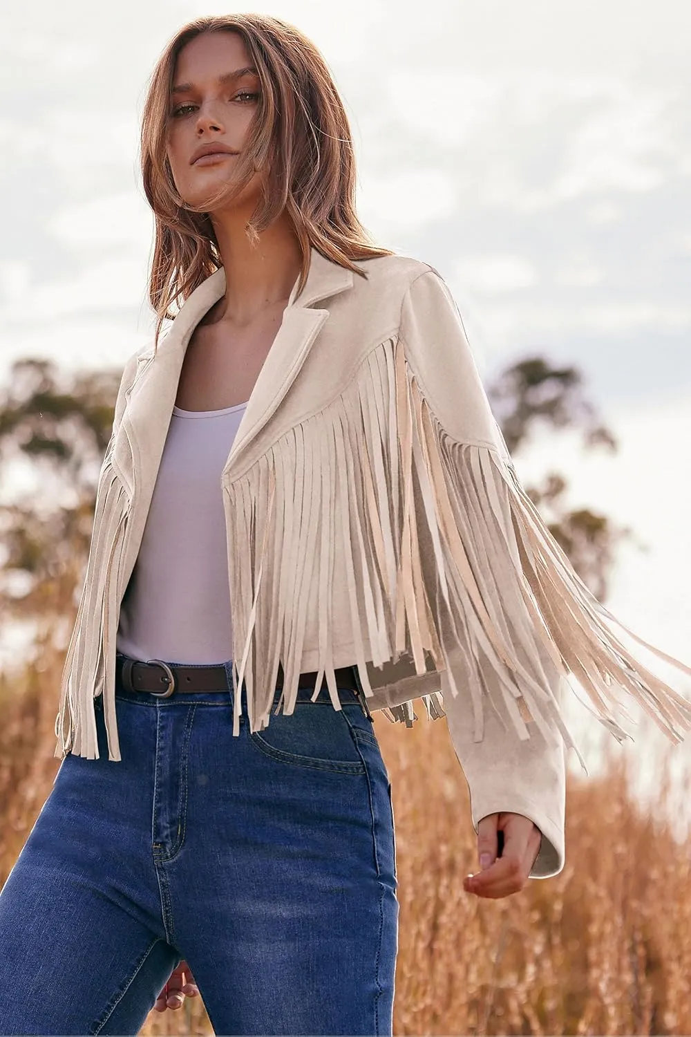 PRETTYGARDEN Women's Faux Suede Leather Jackets Tassel Motorcycle Cropped Coats 2025 Fashion Clothes