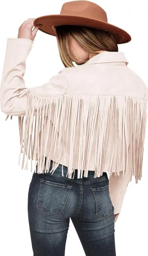 PRETTYGARDEN Women's Faux Suede Leather Jackets Tassel Motorcycle Cropped Coats 2025 Fashion Clothes