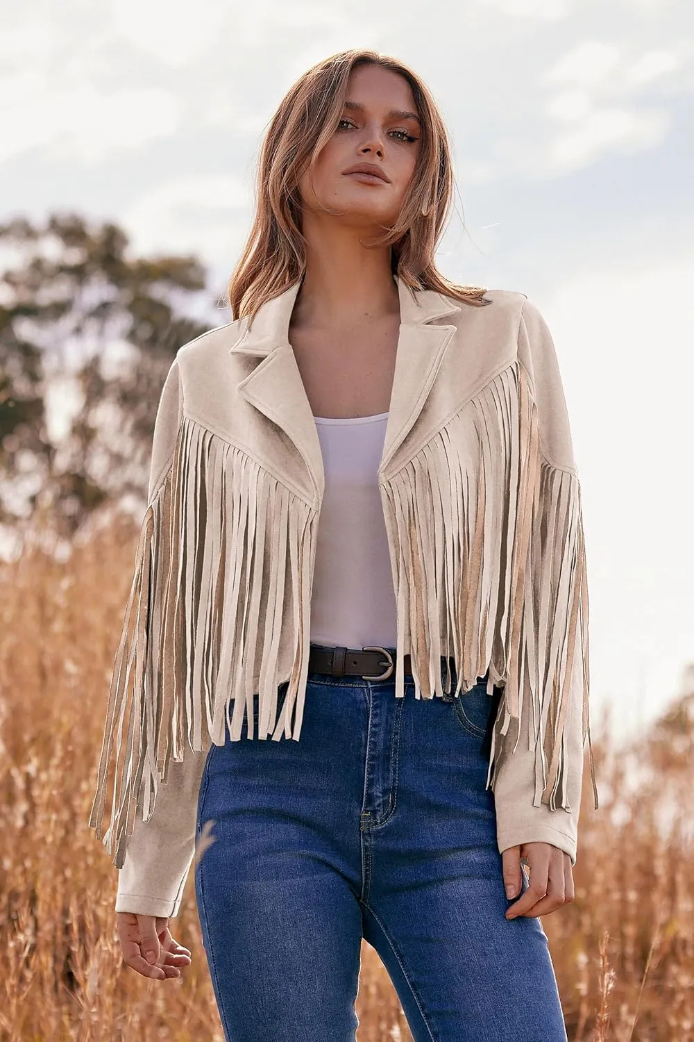 PRETTYGARDEN Women's Faux Suede Leather Jackets Tassel Motorcycle Cropped Coats 2025 Fashion Clothes