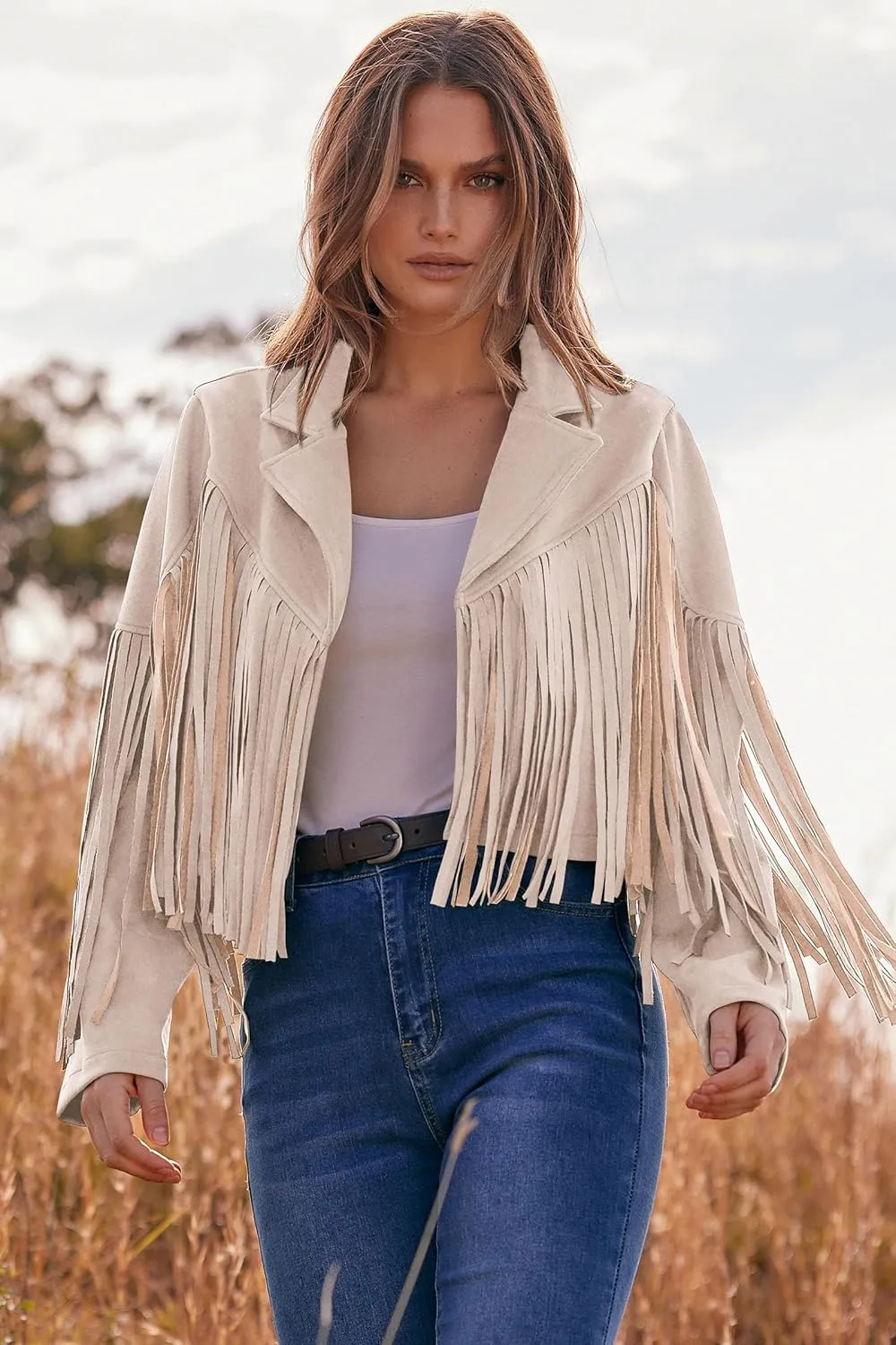 PRETTYGARDEN Women's Faux Suede Leather Jackets Tassel Motorcycle Cropped Coats 2025 Fashion Clothes