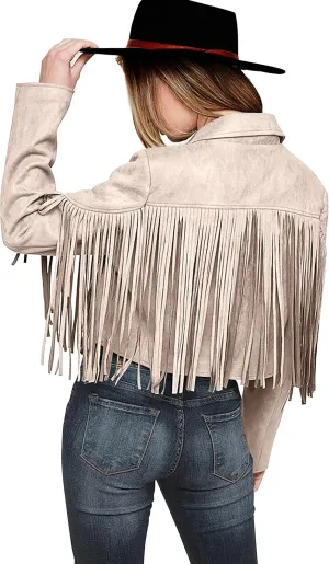 PRETTYGARDEN Women's Faux Suede Leather Jackets Tassel Motorcycle Cropped Coats 2025 Fashion Clothes