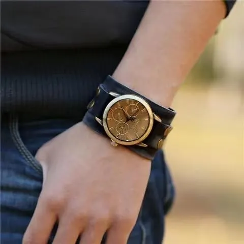 Punk Men's Watch Retro Do Old Style Braided Leather Bracelet Retro Hip Hop Wide Strap