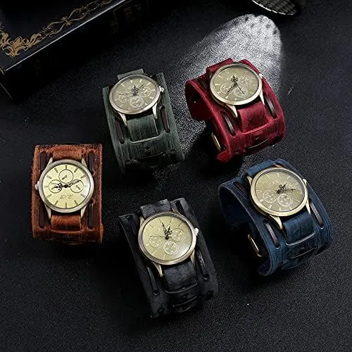 Punk Men's Watch Retro Do Old Style Braided Leather Bracelet Retro Hip Hop Wide Strap