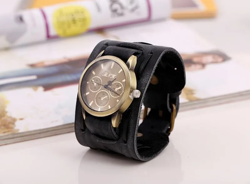 Punk Men's Watch Retro Do Old Style Braided Leather Bracelet Retro Hip Hop Wide Strap