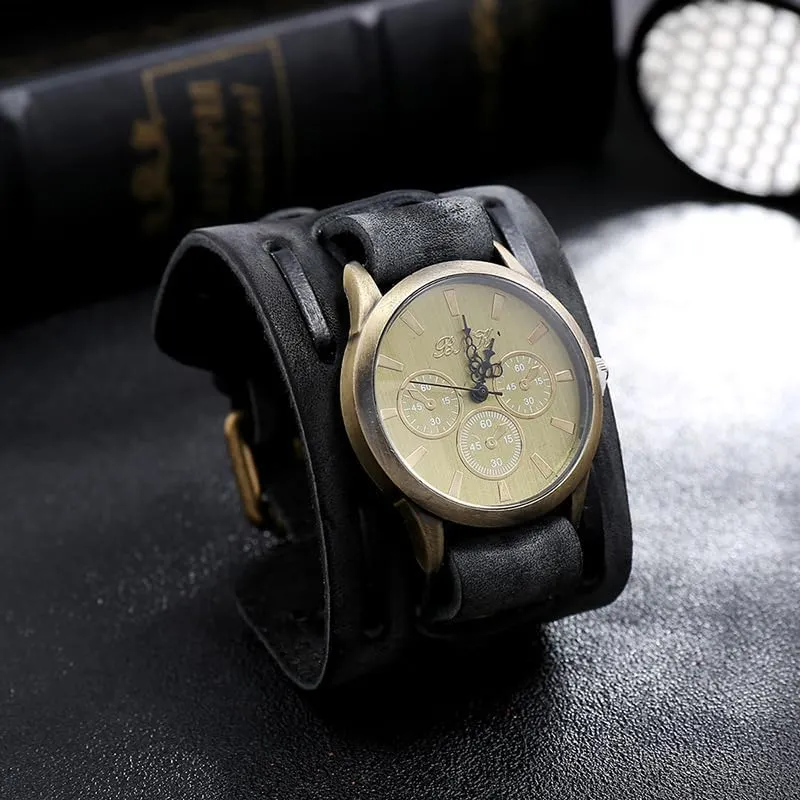 Punk Men's Watch Retro Do Old Style Braided Leather Bracelet Retro Hip Hop Wide Strap
