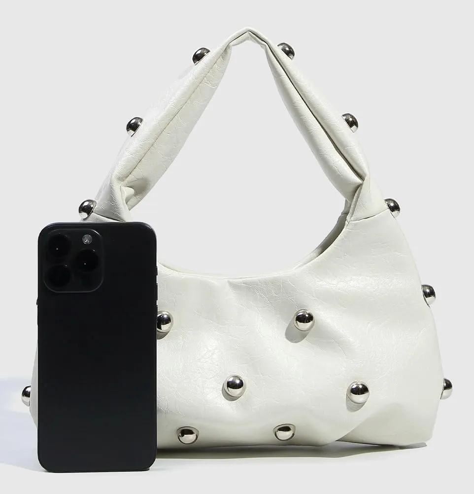 Punk Studded Shoulder Bag for Women – Metallic Mushroom Hobo Purse, Crossbody & Handheld Gothic Clutch