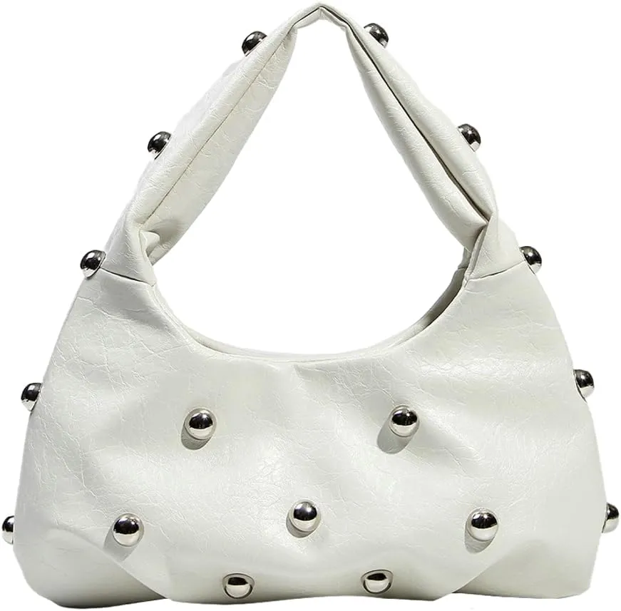 Punk Studded Shoulder Bag for Women – Metallic Mushroom Hobo Purse, Crossbody & Handheld Gothic Clutch