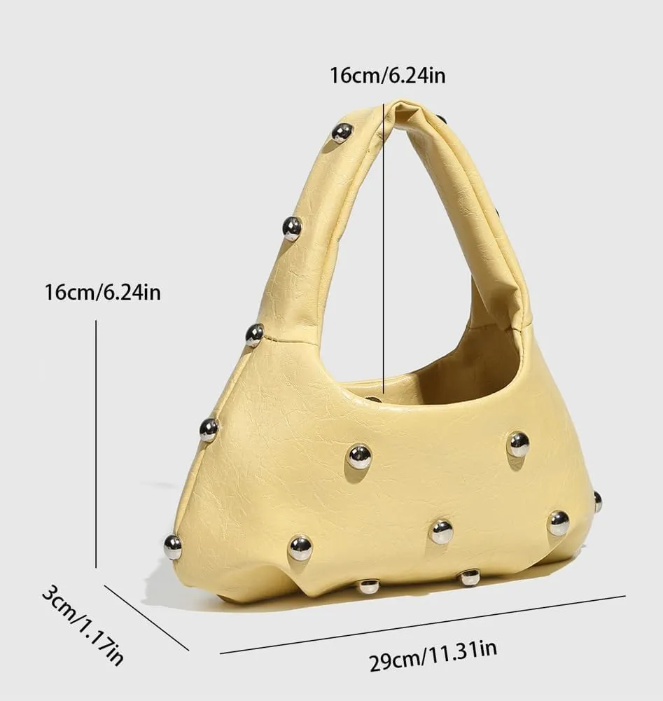Punk Studded Shoulder Bag for Women – Metallic Mushroom Hobo Purse, Crossbody & Handheld Gothic Clutch