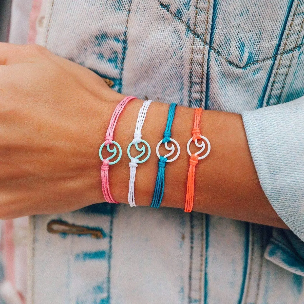 Pura Vida Aqua or White Enamel Wave Bracelet - Waterproof, Adjustable Band