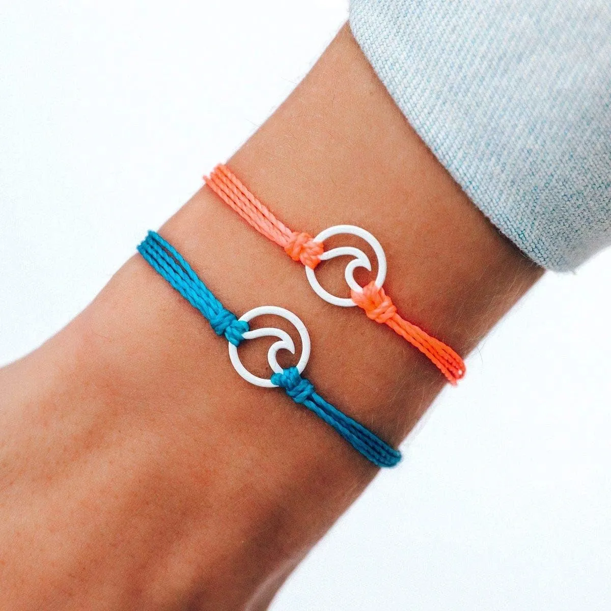 Pura Vida Aqua or White Enamel Wave Bracelet - Waterproof, Adjustable Band