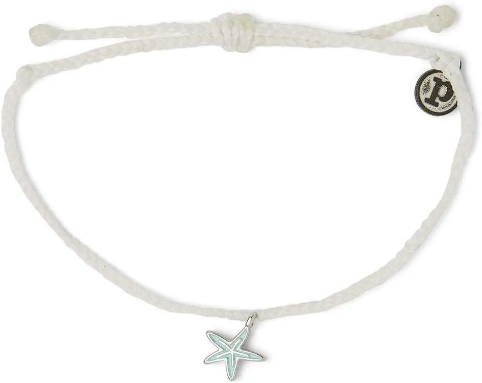 Pura Vida Gold or Silver - Enamel Starfish Bracelet w/Plated Charm - Adjustable Band, 100% Waterproof