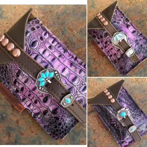 Purple Croc Mini Saddle Bag with Your Choice of Buckle and Fringe for Phone, Keys, Roping Powder, etc
