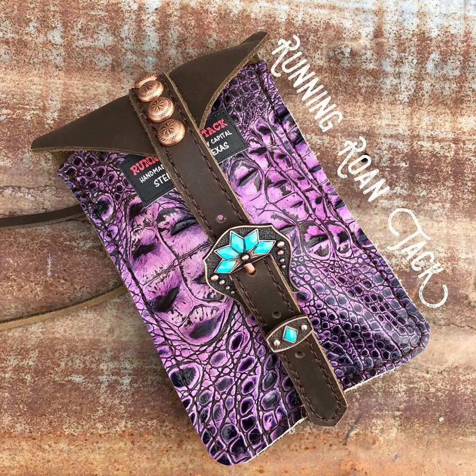 Purple Croc Mini Saddle Bag with Your Choice of Buckle and Fringe for Phone, Keys, Roping Powder, etc
