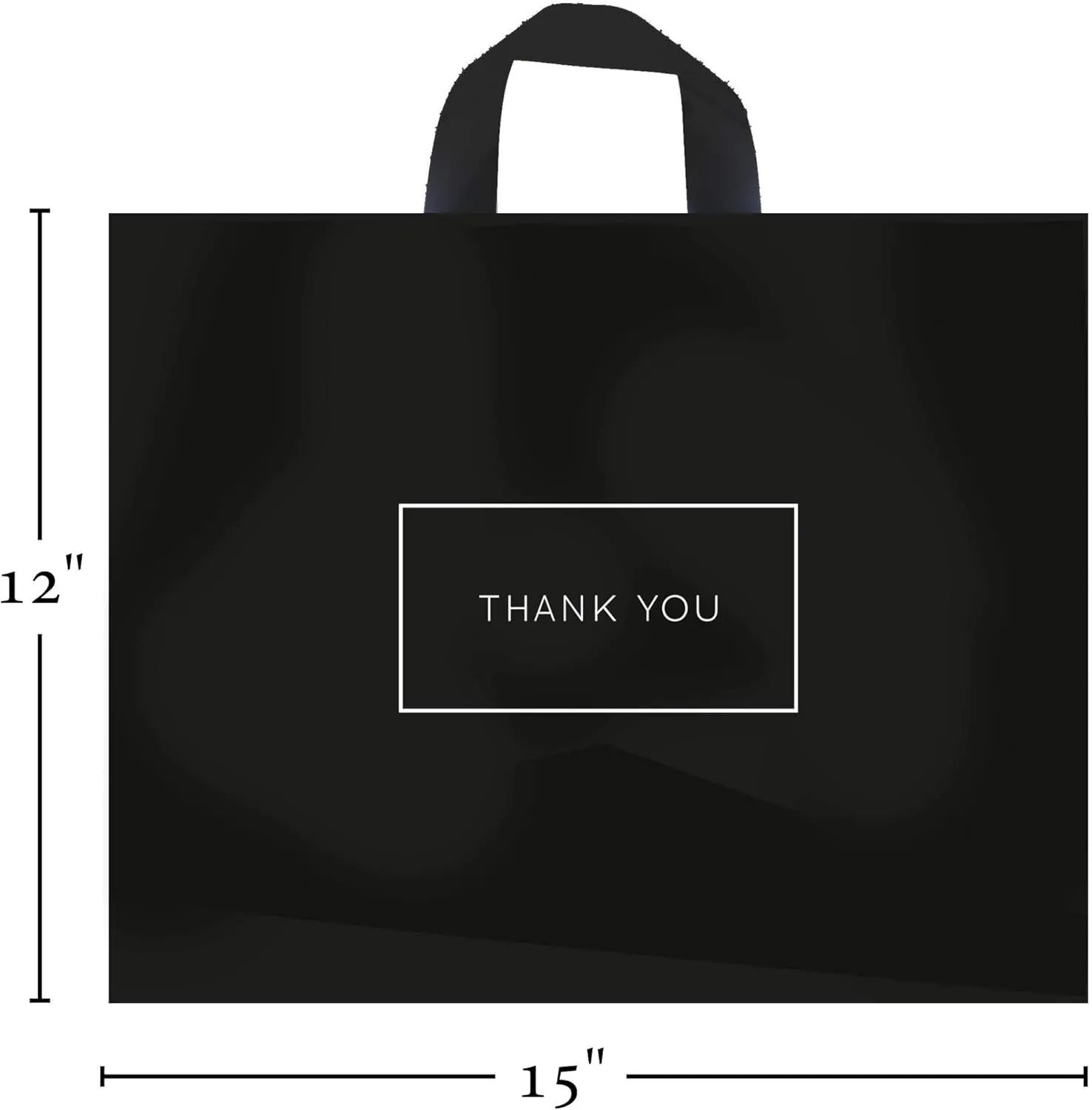 Purple Q Crafts Thank You Bags for Business Black Plastic Bags 50 Pack with Soft Loop Handle Thank You Shopping Bags