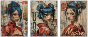QFKJDML Graffiti Canvas Wall Art, Pop Street Art Canvas Prints for Wall Decor, Cool Graffiti Framed Artwork for Boys Bedroom Man Cave - 40x60cm(16x24in) x3 Unframed (Red 32 art)