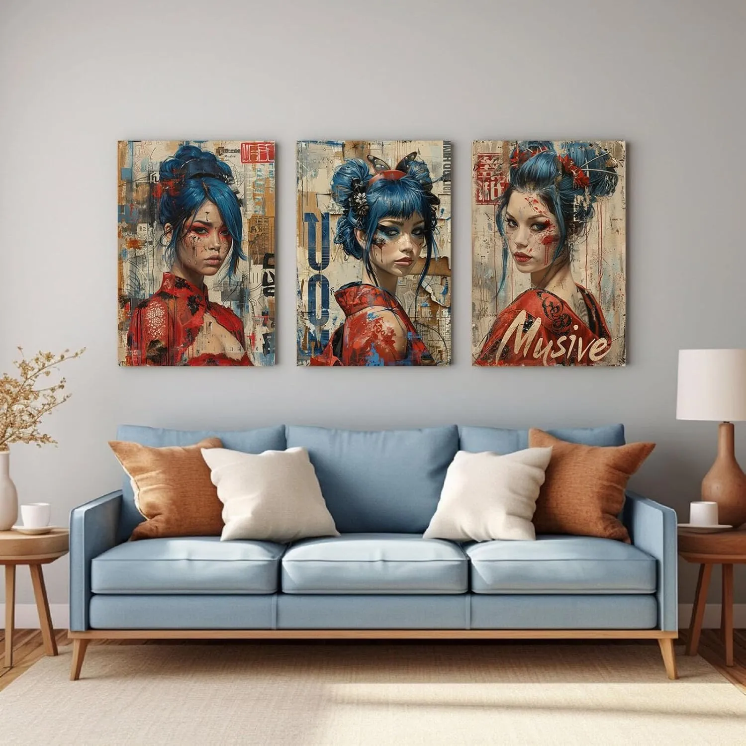 QFKJDML Graffiti Canvas Wall Art, Pop Street Art Canvas Prints for Wall Decor, Cool Graffiti Framed Artwork for Boys Bedroom Man Cave - 40x60cm(16x24in) x3 Unframed (Red 32 art)