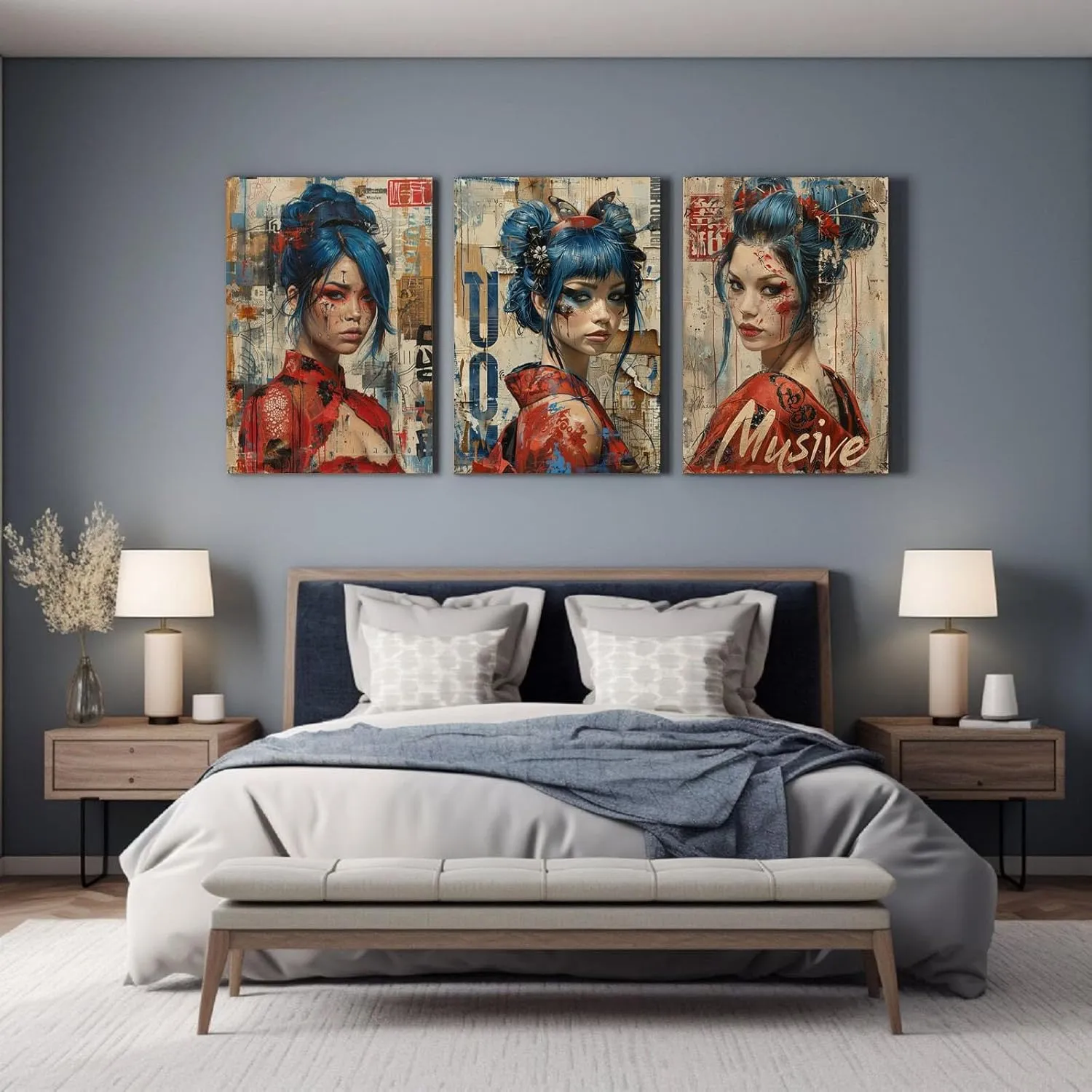 QFKJDML Graffiti Canvas Wall Art, Pop Street Art Canvas Prints for Wall Decor, Cool Graffiti Framed Artwork for Boys Bedroom Man Cave - 40x60cm(16x24in) x3 Unframed (Red 32 art)