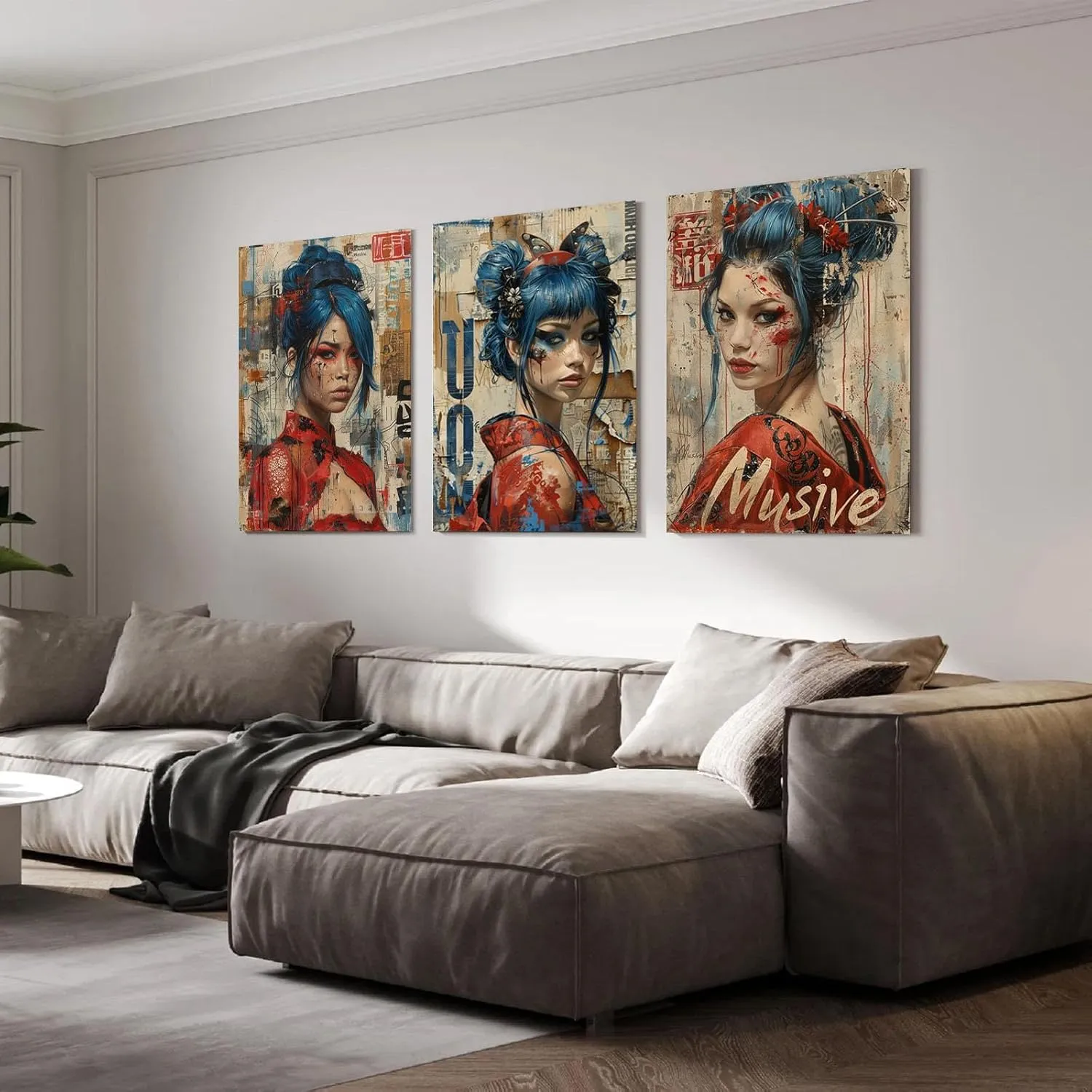 QFKJDML Graffiti Canvas Wall Art, Pop Street Art Canvas Prints for Wall Decor, Cool Graffiti Framed Artwork for Boys Bedroom Man Cave - 40x60cm(16x24in) x3 Unframed (Red 32 art)
