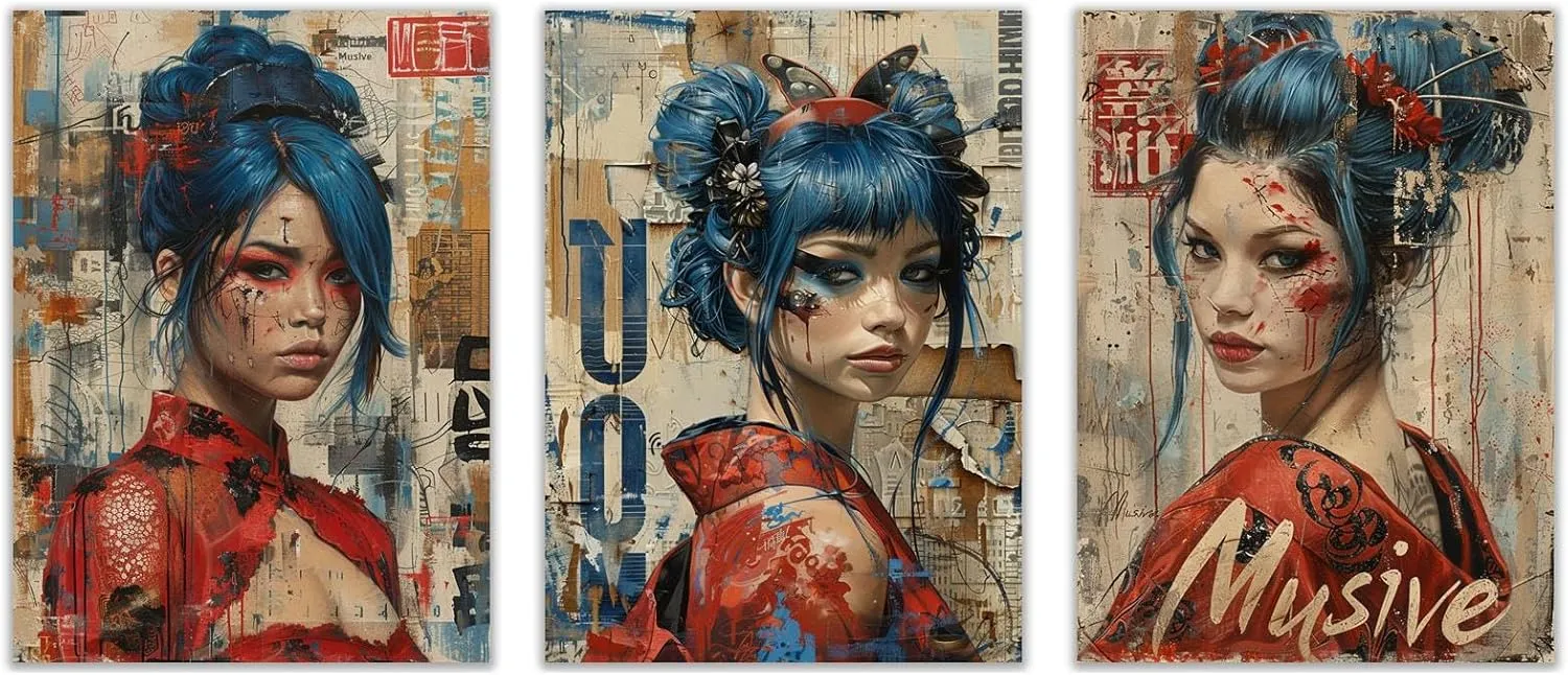 QFKJDML Graffiti Canvas Wall Art, Pop Street Art Canvas Prints for Wall Decor, Cool Graffiti Framed Artwork for Boys Bedroom Man Cave - 40x60cm(16x24in) x3 Unframed (Red 32 art)