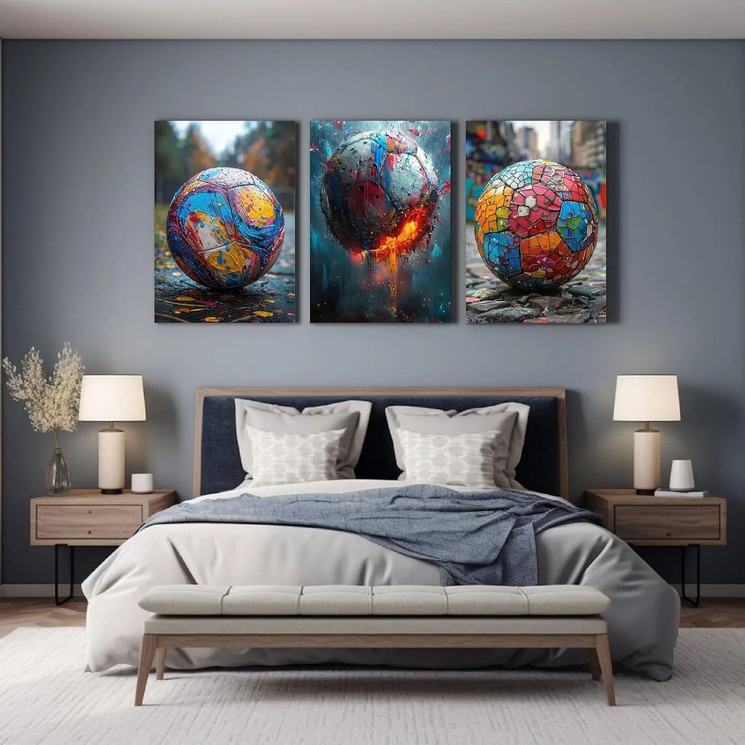 QFKJDML Graffiti Canvas Wall Art, Pop Street Art Canvas Prints for Wall Decor, Cool Graffiti Framed Artwork for Boys Bedroom Man Cave - 60x80cm(24x32in) x3 Unframed (Blue 20 art)