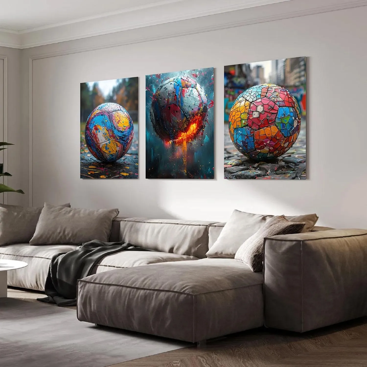 QFKJDML Graffiti Canvas Wall Art, Pop Street Art Canvas Prints for Wall Decor, Cool Graffiti Framed Artwork for Boys Bedroom Man Cave - 60x80cm(24x32in) x3 Unframed (Blue 20 art)