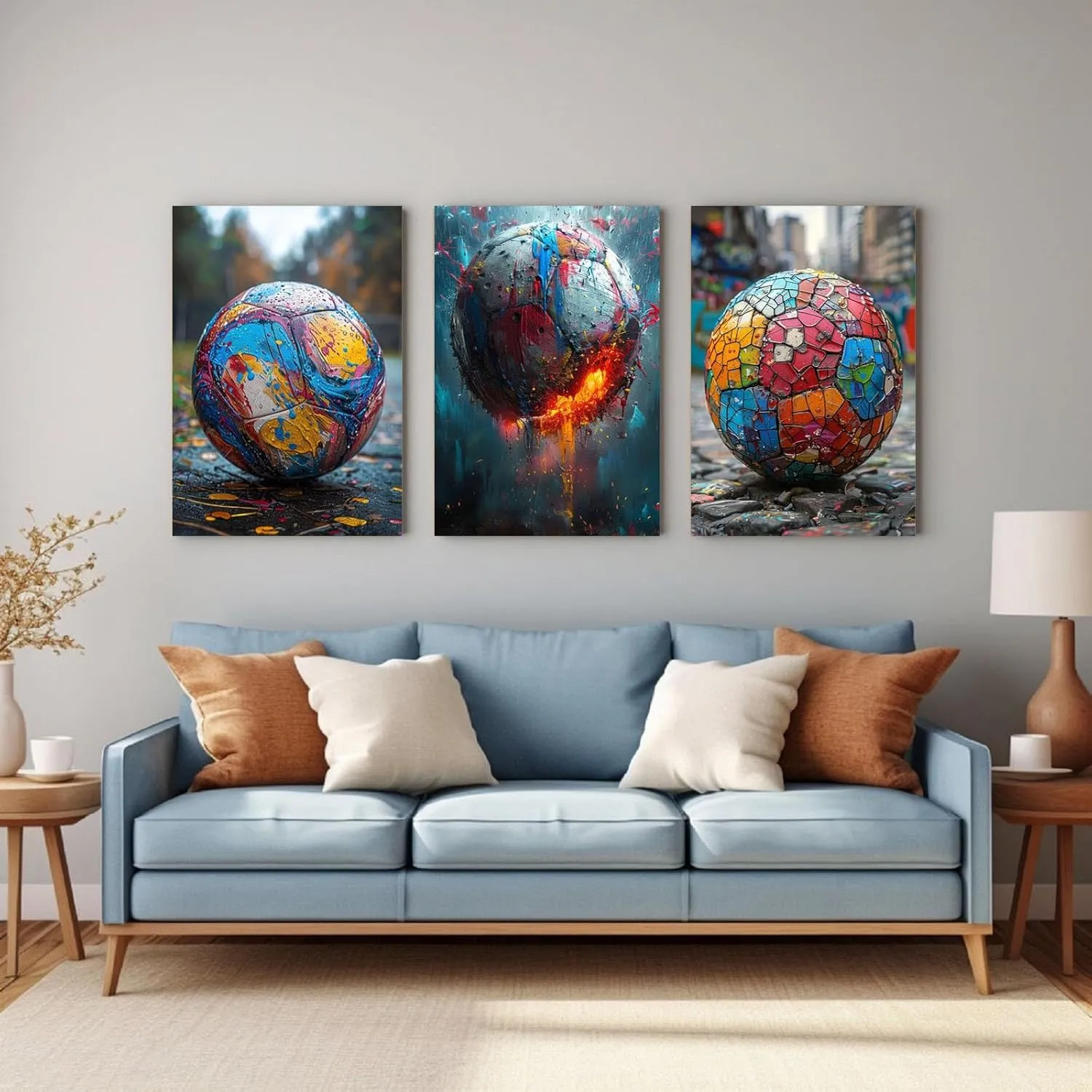 QFKJDML Graffiti Canvas Wall Art, Pop Street Art Canvas Prints for Wall Decor, Cool Graffiti Framed Artwork for Boys Bedroom Man Cave - 60x80cm(24x32in) x3 Unframed (Blue 20 art)