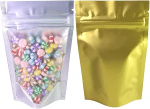 QQ Studio 100PCS Matte Double-Sided Colored Stand-Up Bags (10x15cm (4x6"), Translucent/Gold)