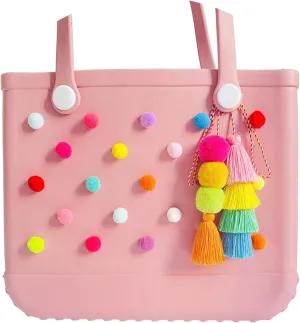 QTMY Pom Pom Tassel Charms for Bogg Bag Accessories Rubber Beach Bag, Boho Purse Charms,01