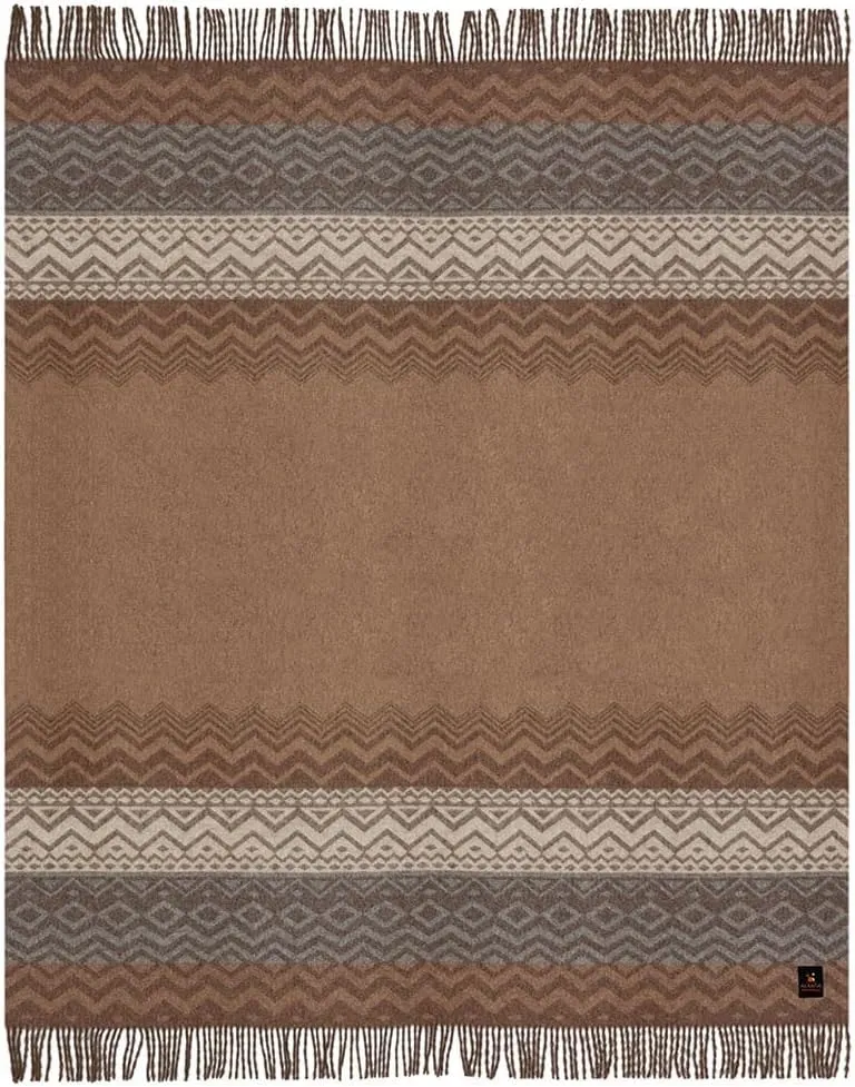 Quechua Whispers - Premium Alpaca Wool Blend Throw Blanket Handwoven Luxuriously Soft Warm Geometric Design 72" x 60" (Taupe/Gray/Beige)