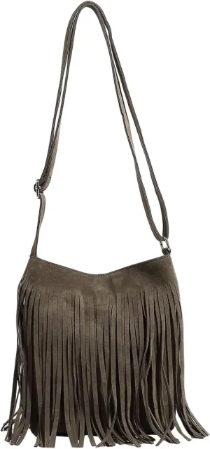 QWINEE Women's Fringe Hobo Bags Tassel Vintage Suede Crossbody Bag Shoulder Bags