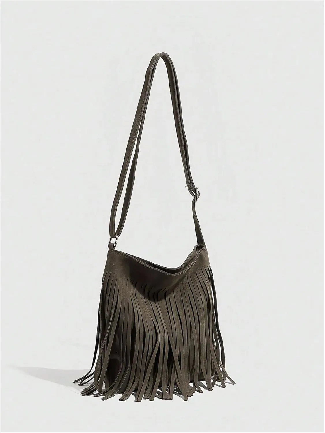 QWINEE Women's Fringe Hobo Bags Tassel Vintage Suede Crossbody Bag Shoulder Bags