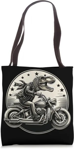 Rebel Dinosaur - Biker T-Rex Emblem Graphic Tote Bag