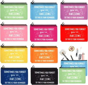 Reginary 20 Pcs Canvas Cosmetic Bag Inspirational Quotes Makeup Bags with Zipper Encouragement Travel Toiletry Pouch Appreciation Gift for Women,7 x 4.3 Inch (Pastel Color,You Are Awesome)