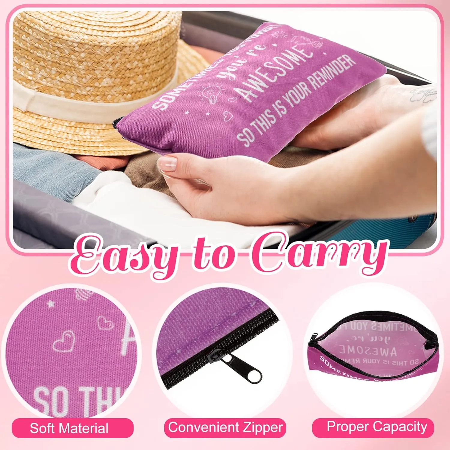 Reginary 20 Pcs Canvas Cosmetic Bag Inspirational Quotes Makeup Bags with Zipper Encouragement Travel Toiletry Pouch Appreciation Gift for Women,7 x 4.3 Inch (Pastel Color,You Are Awesome)