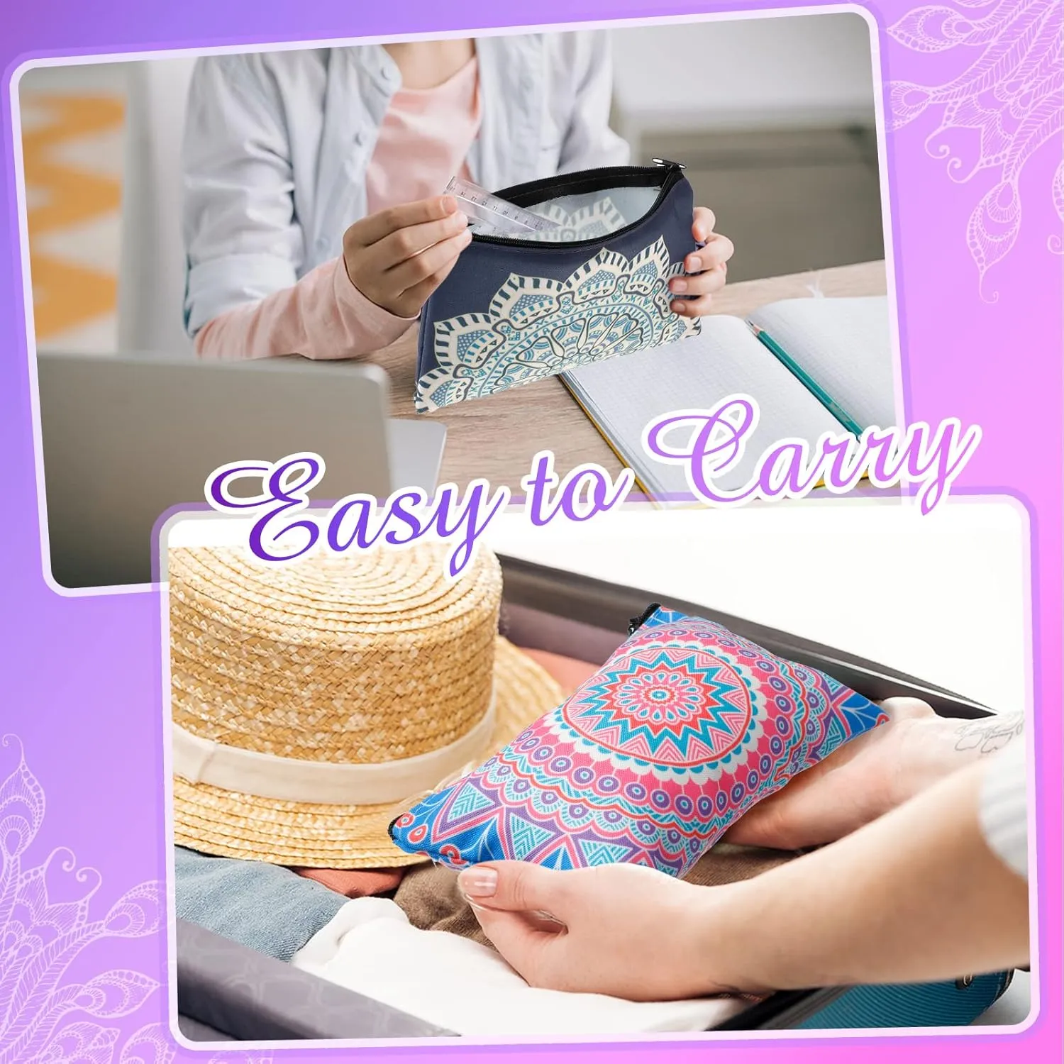 Reginary 20 Pieces Cosmetic Bag for Women, Roomy Makeup Bags with Zipper Toiletry Bag Pouch Travel Packing Accessory Organizer Gifts, 7 x 4.3 Inches (Mandala)