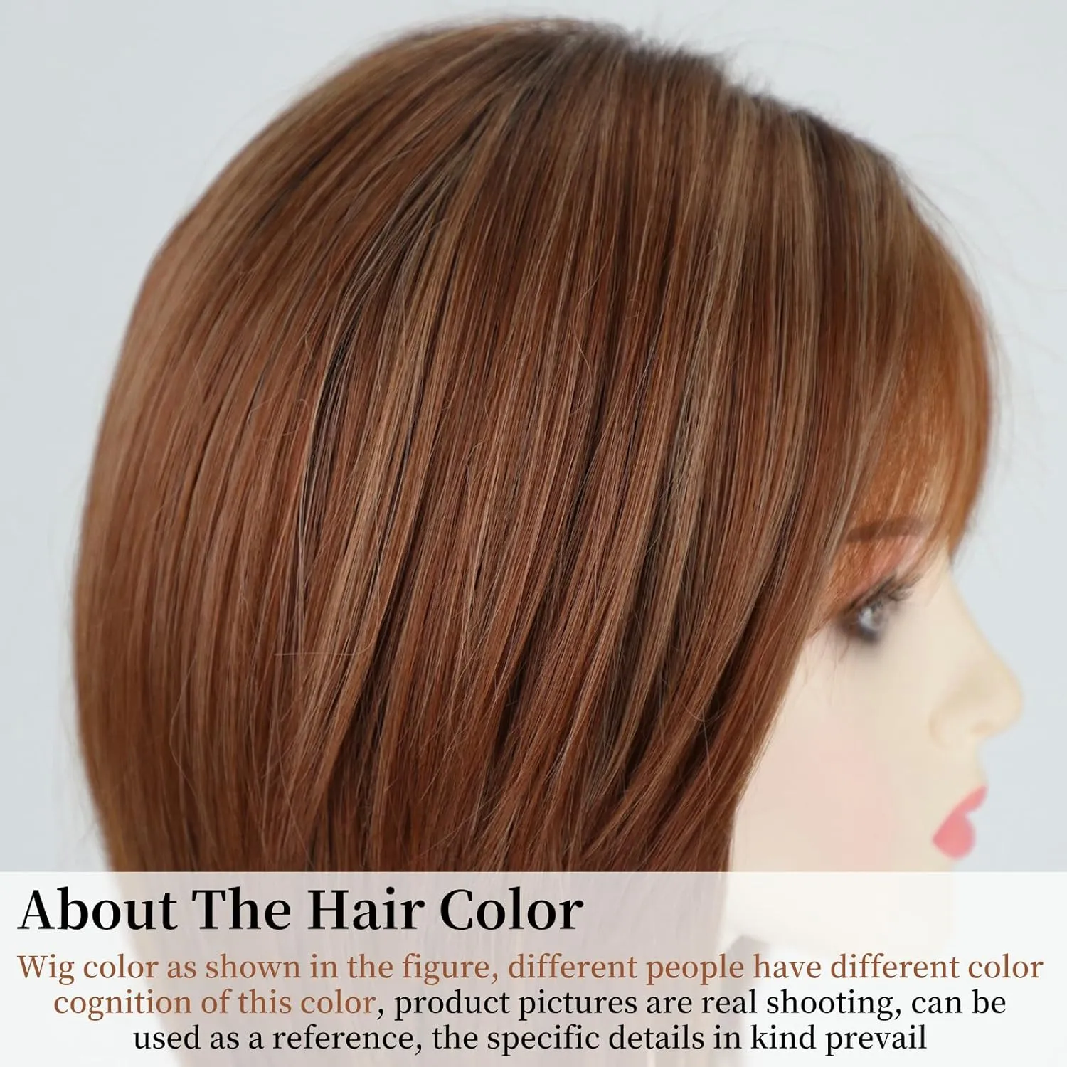 RENERSHOW Wigs for White Women Mid-length Auburn Layered Bob Wig with Bangs Straight Heat Synthetic 12inch Mix Auburn Highlight Average Size Daily To Party Wig