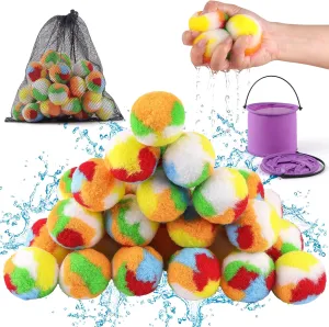 Reusable Water Balloons, Big Refillable Water Balls Water Games for Kids Outside, Water Toys for Pool Beach Park Backyard Games (30 pcs Bright Colors)